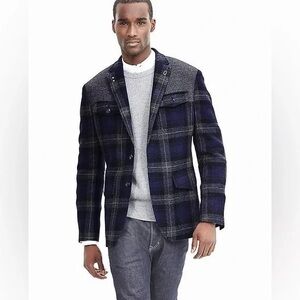 Banana Republic Modern Slim Plaid Wool Four-Pocket Blazer Jacket Mens Size 40R